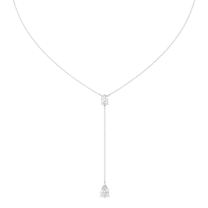 Oval and Teardrop Chain Lariat Necklace