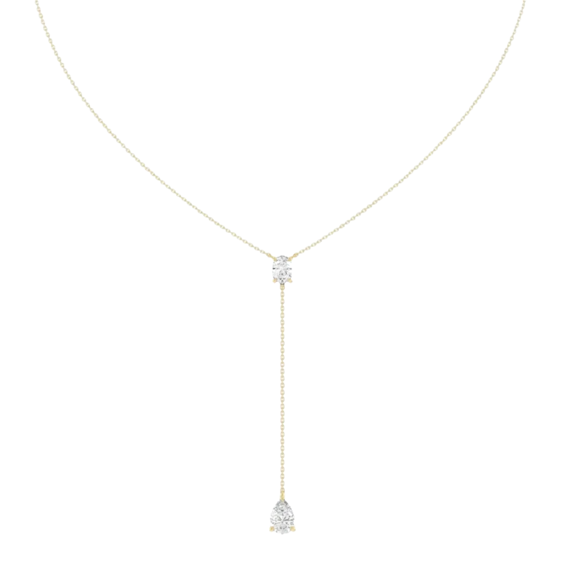 Oval and Teardrop Chain Lariat Necklace