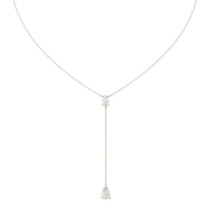 Oval and Teardrop Chain Lariat Necklace