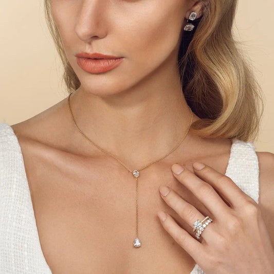 Oval and Teardrop Chain Lariat Necklace