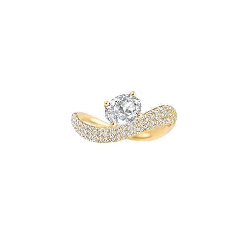 Wave Pavé Oval Diamond Ring