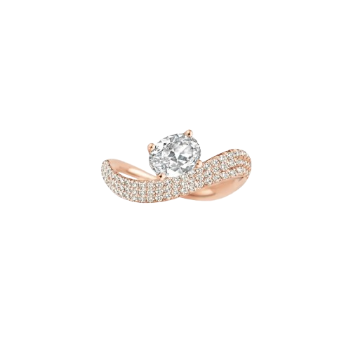 Wave Pavé Oval Diamond Ring