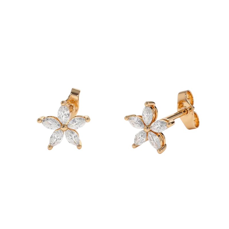 18K Marquise Diamond Floral Stud Earrings
