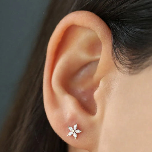 18K Marquise Diamond Floral Stud Earrings