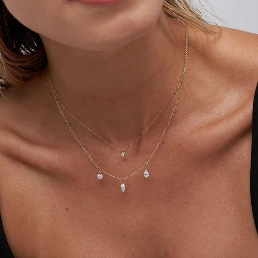Marquise and Round Cut Floating Diamond Necklace