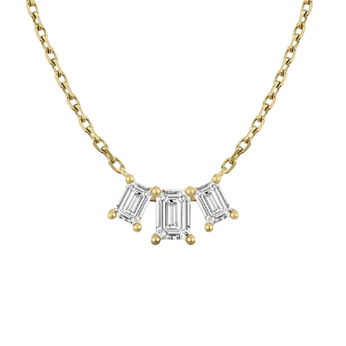 Emerald Cut Diamond Pendant Necklace 3 Stone
