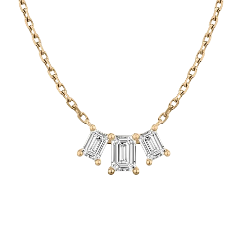 Emerald Cut Diamond Pendant Necklace 3 Stone