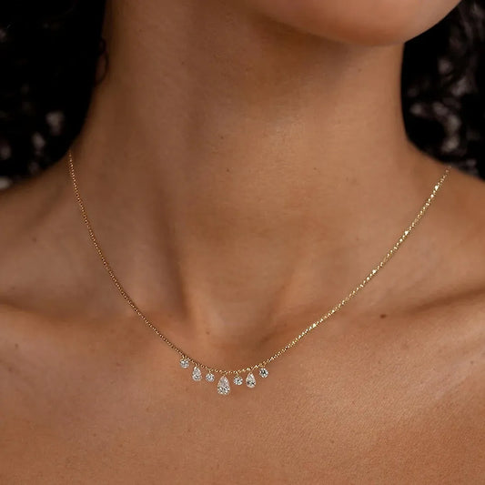 3 Pear and 4 Round Cut Graduated Floating Diamond Necklace