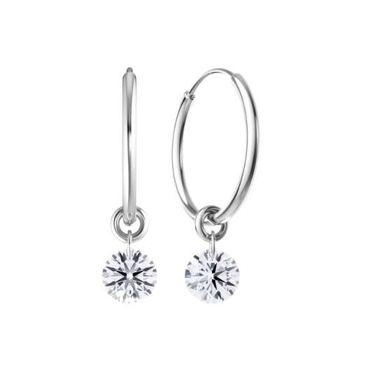 Floating Solitaire Diamond Huggie Hoops