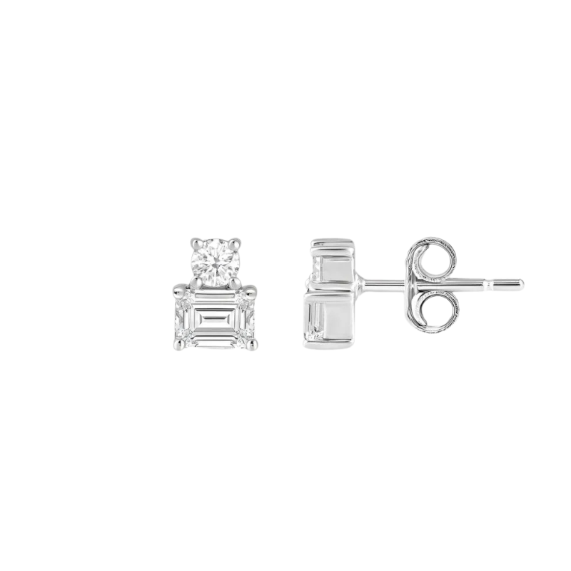 The Toi et Moi Emerald and Round Stud Earrings