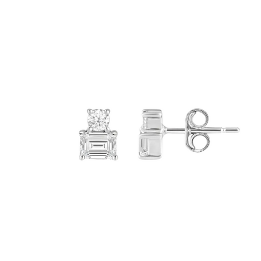 The Toi et Moi Emerald and Round Stud Earrings