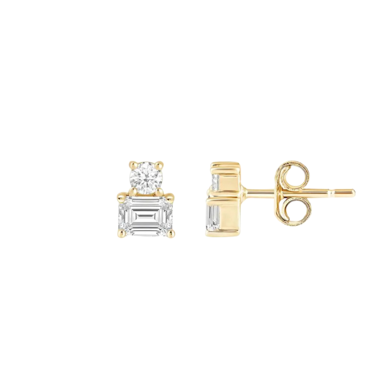The Toi et Moi Emerald and Round Stud Earrings