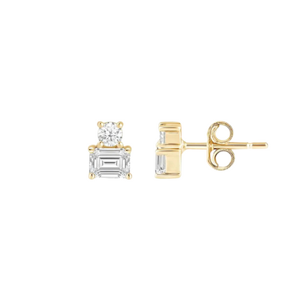 The Toi et Moi Emerald and Round Stud Earrings