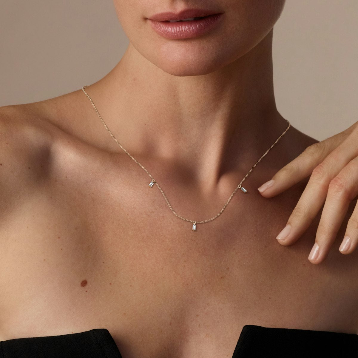 Floating Baguette Station Necklace