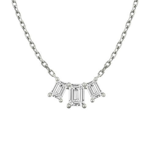 Emerald Cut Diamond Pendant Necklace 3 Stone