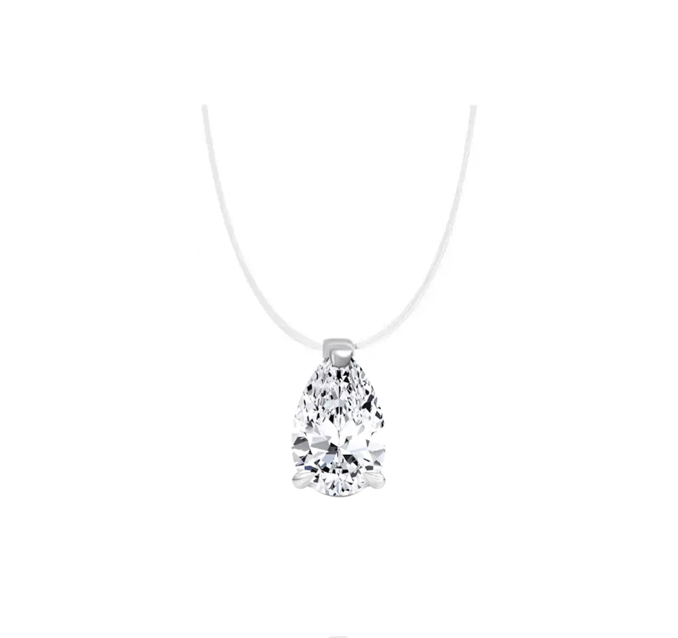 Invisible Chain Pear Cut Solitaire Diamond Pendant Necklace