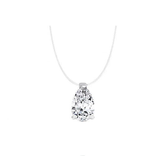 Invisible Chain Pear Cut Solitaire Diamond Pendant Necklace