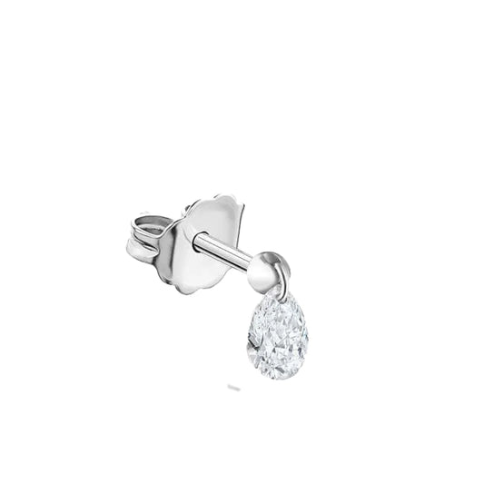 (Single) Floating Pear Cut Solitaire Diamond Stud Earrings