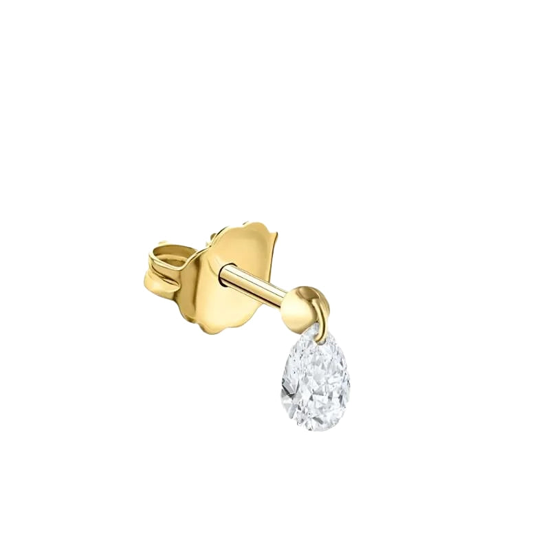 (Single) Floating Pear Cut Solitaire Diamond Stud Earrings