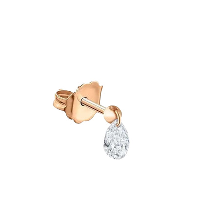 (Single) Floating Pear Cut Solitaire Diamond Stud Earrings