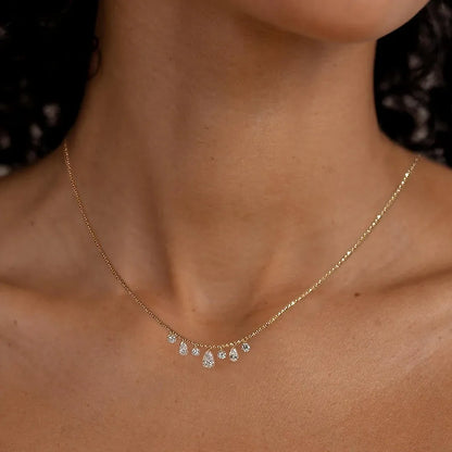 3 Pear and 4 Round Cut Graduated Floating Diamond Necklace